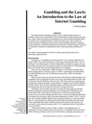 An Introduction to the Law of Internet Gambling