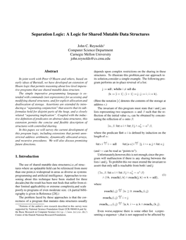 Separation Logic: a Logic for Shared Mutable Data Structures