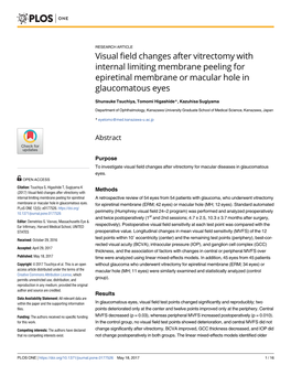 Visual Field Changes After Vitrectomy with Internal Limiting Membrane Peeling for Epiretinal Membrane Or Macular Hole in Glaucomatous Eyes
