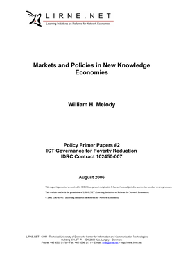 Markets and Policies in New Knowledge Economies