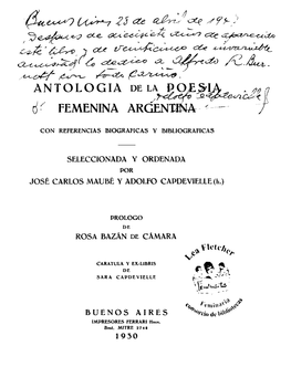 Antologia De La Literatura Femenina Argentina