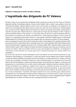 L'ingratitude Des Dirigeants Du FC Valence