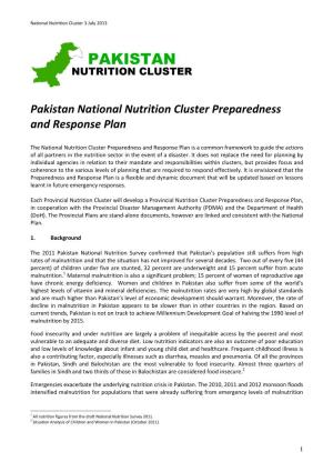 Pakistan National Nutrition Cluster Preparedness and Response Plan