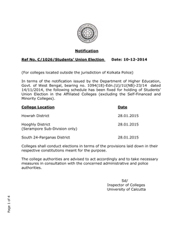 Notification Ref No. C/1026/Students' Union Election Date: 10-12-2014