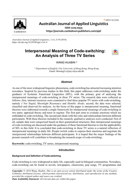 Australian Journal of Applied Linguistics Interpersonal Meaning