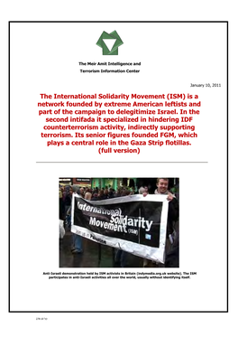 The International Solidarity Movement (ISM) Is a Network Founded by Extreme American Leftists and Part of the Campaign to Delegitimize Israel