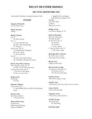 Art Song Repertoire List