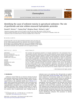 Identifying the Cause of Sediment Toxicity in Agricultural Sediments: the Role of Pyrethroids and Nine Seldom-Measured Hydrophobic Pesticides ⇑ Donald P