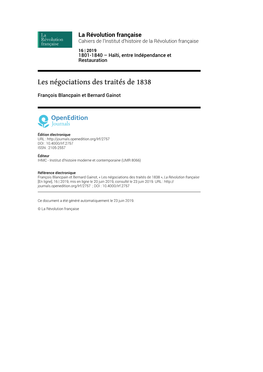 La Révolution Française, 16 | 2019 Les Négociations Des Traités De 1838 2