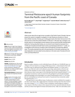 Terminal Pleistocene Epoch Human Footprints from the Pacific Coast of Canada