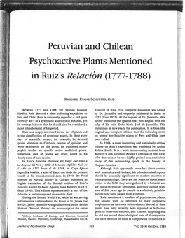 Peruvian and Chilean Psychoactive Plants Mentioned in Ruiz's Relacibn (1777-1788)