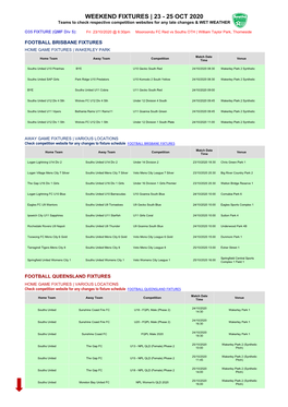 WEEKEND FIXTURES | 23 - 25 OCT 2020 Teams to Check Respective Competition Websites for Any Late Changes & WET WEATHER