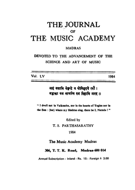 The Music Academy, Madras-14 Periodicity of Its Publication — Once a Year Printer’S Name — V