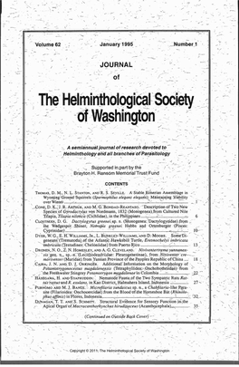 Journal of the Helminthological Society of Washington 62(1) 1995