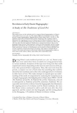 Revelation in Early Daoist Hagiography: a Study of the Traditions Of