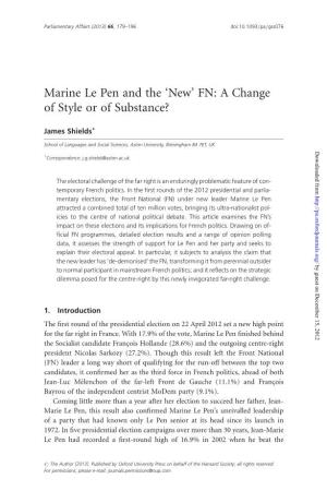 Marine Le Pen and the 'New' FN: a Change of Style Or of Substance?