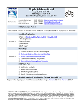 Bicycle Advisory Board July 19, 2019 - 6:00 PM 808 W