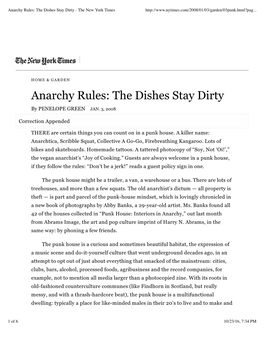 Anarchy Rules: the Dishes Stay Dirty - the New York Times
