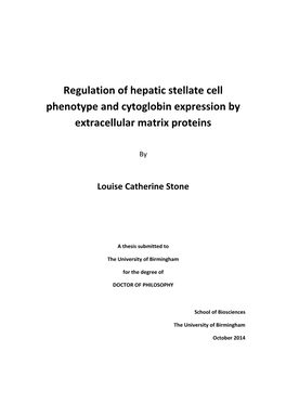 Regulation of Hepatic Stellate Cell Phenotype and Cytoglobin Expression by Extracellular Matrix Proteins