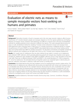 Evaluation of Electric Nets As Means to Sample Mosquito Vectors Host