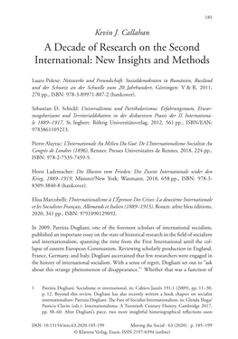 A Decade of Research on the Second International: New Insights and Methods