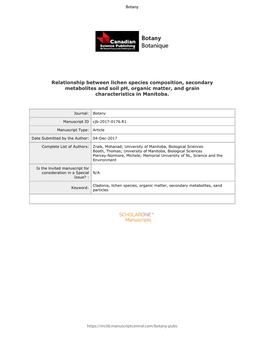 Relationship Between Lichen Species Composition, Secondary Metabolites and Soil Ph, Organic Matter, and Grain Characteristics in Manitoba