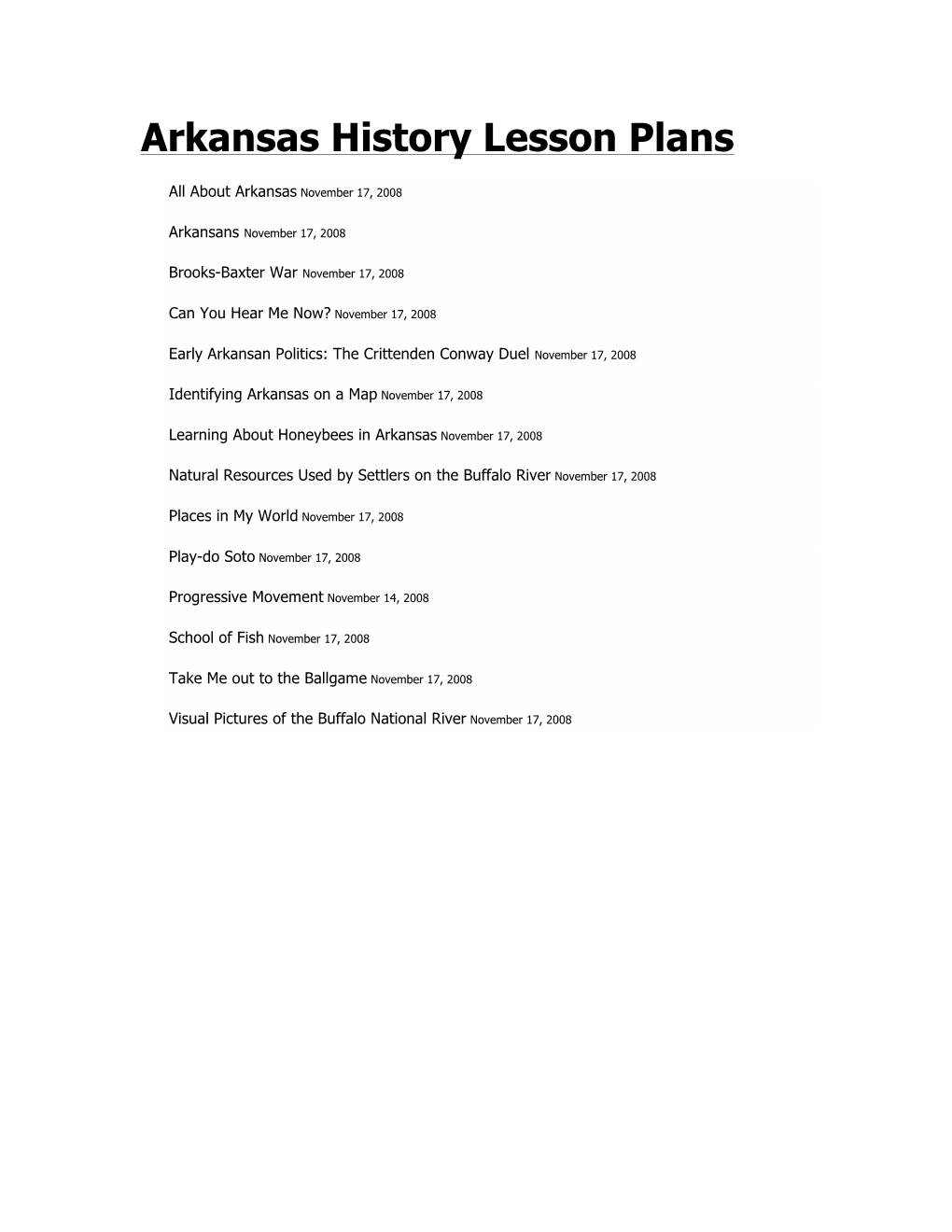 Arkansas History Lesson Plans