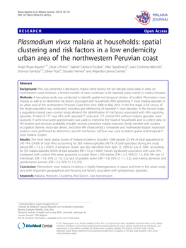 Plasmodium Vivax Malaria at Households: Spatial Clustering And
