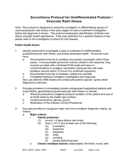 Surveillance Protocol for Undifferentiated Pustular / Vesicular Rash Illness