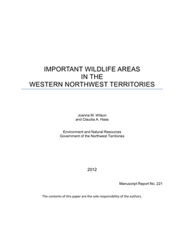 Important Wildlife Areas in the Western Northwest Territories