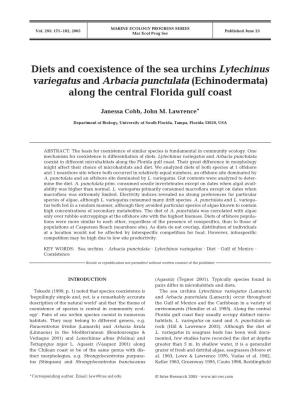 Diets and Coexistence of the Sea Urchins Lytechinus Variegatus and Arbacia Punctulata (Echinodermata) Along the Central Florida Gulf Coast