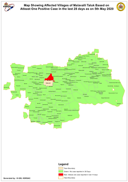Map Showing Affected Villages of Malavalli Taluk Based on Atleast One Positive Case in the Last 28 Days As on 5Th May 2020
