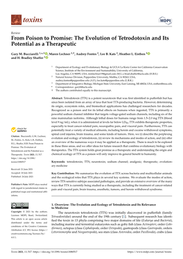 The Evolution of Tetrodotoxin and Its Potential As a Therapeutic