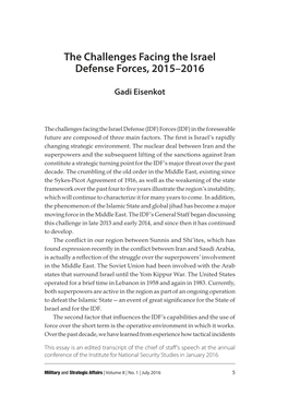 The Challenges Facing the Israel Defense Forces, 2015–2016