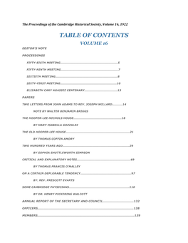 Table of Contents Volume 16 Editor's Note
