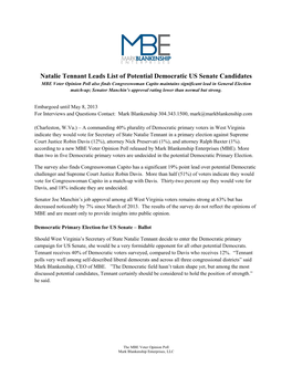 Natalie Tennant Leads List of Potential Democratic US Senate