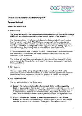 Portsmouth Education Partnership (PEP) Careers Network Terms Of