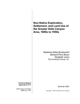(E.4-11) Non-Native Exploration, Settlement, and Land Use of the Greater Hells Canyon Area, 1800S to 1950S