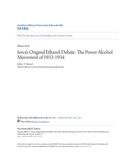 Iowa's Original Ethanol Debate: the Op Wer Alcohol Movement of 1933-1934 Jeffrey T