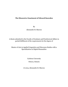 The Discursive Enactment of Edward Snowden by Alessandro R. Marcon