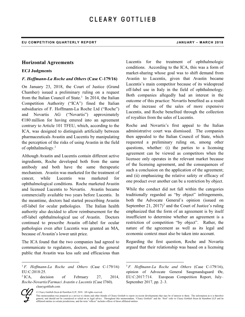 Horizontal Agreements Lucentis for the Treatment of Ophthalmologic Conditions