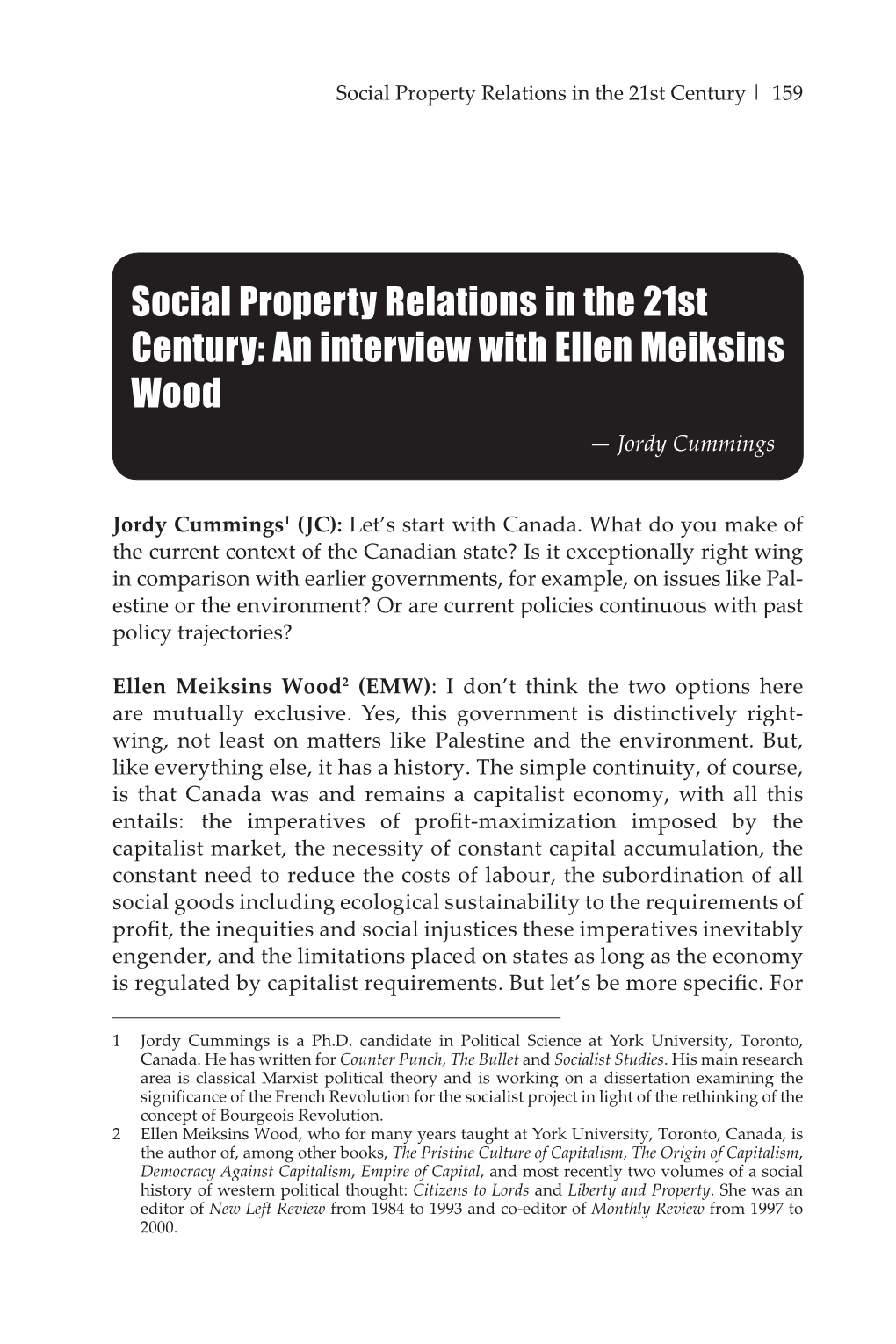 Social Property Relations in the 21St Century: an Interview with Ellen Meiksins Wood — Jordy Cummings