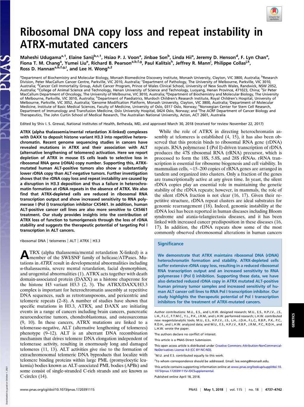 Ribosomal DNA Copy Loss and Repeat Instability in ATRX-Mutated Cancers