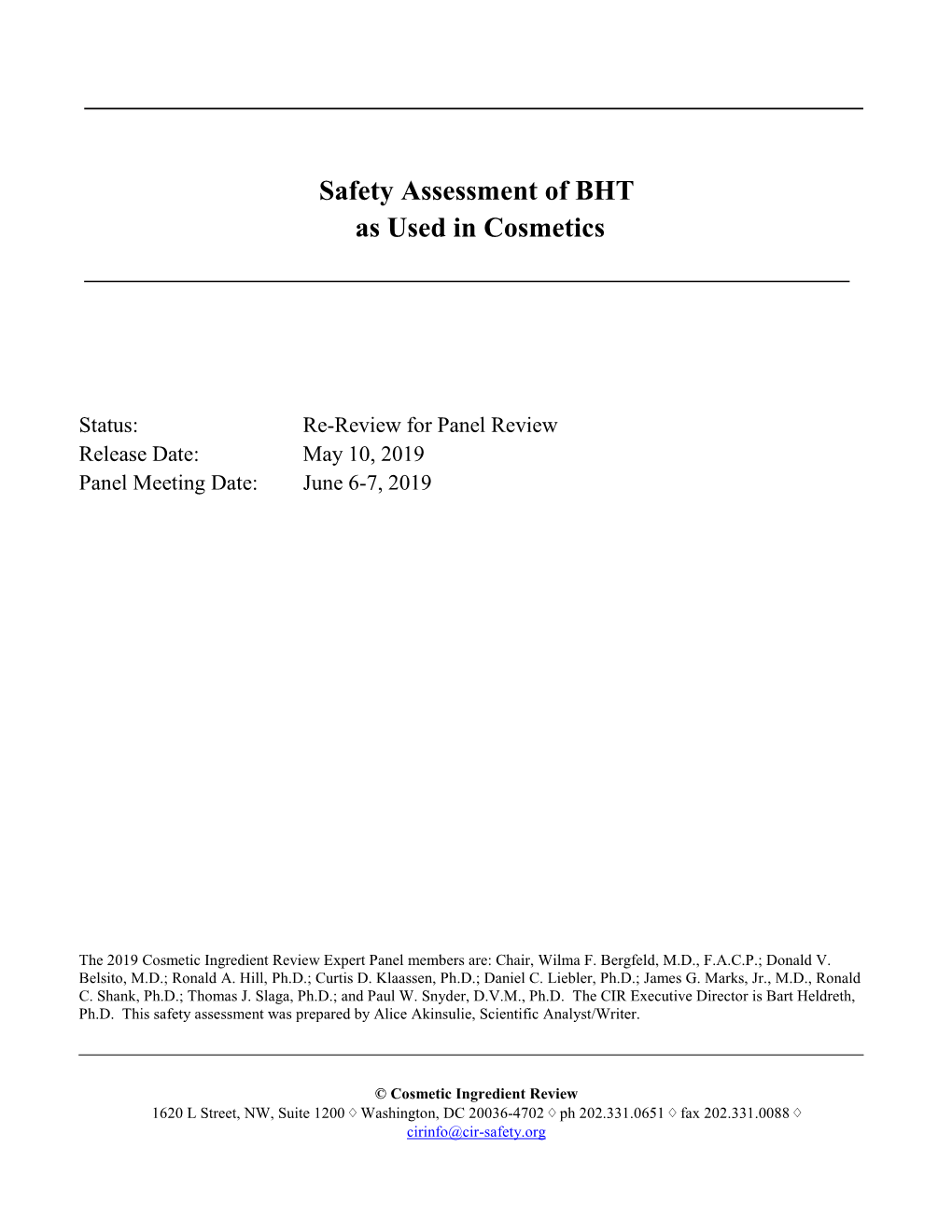 Download Safety Assessment of BHT As Used in Cosmetics