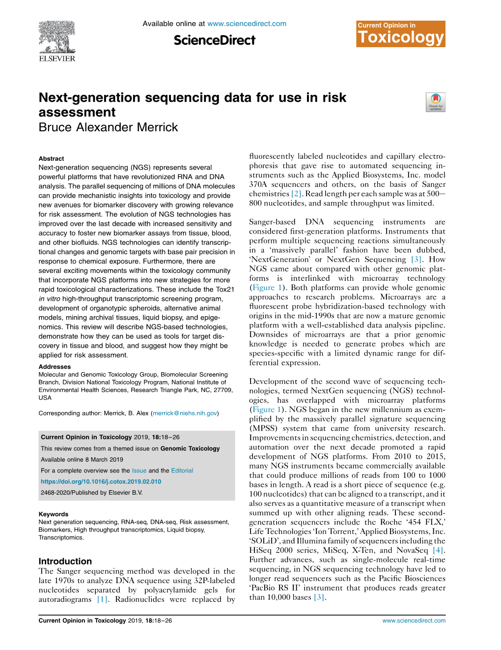 Next-Generation Sequencing Data for Use in Risk Assessment Bruce Alexander Merrick