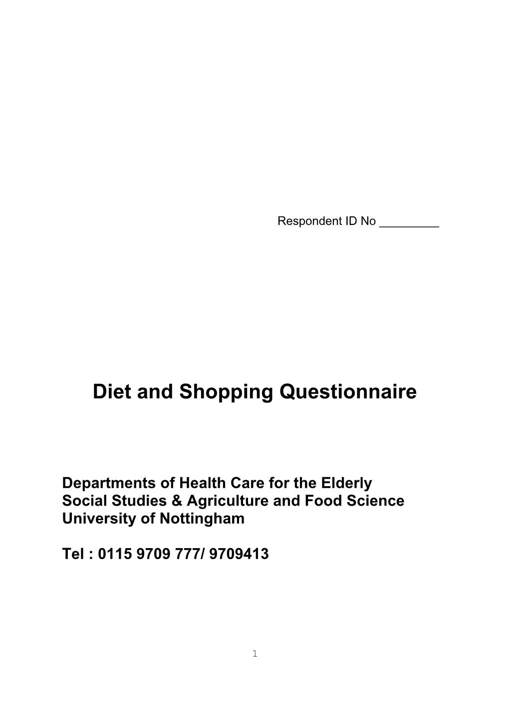 Diet and Shopping Questionnaire