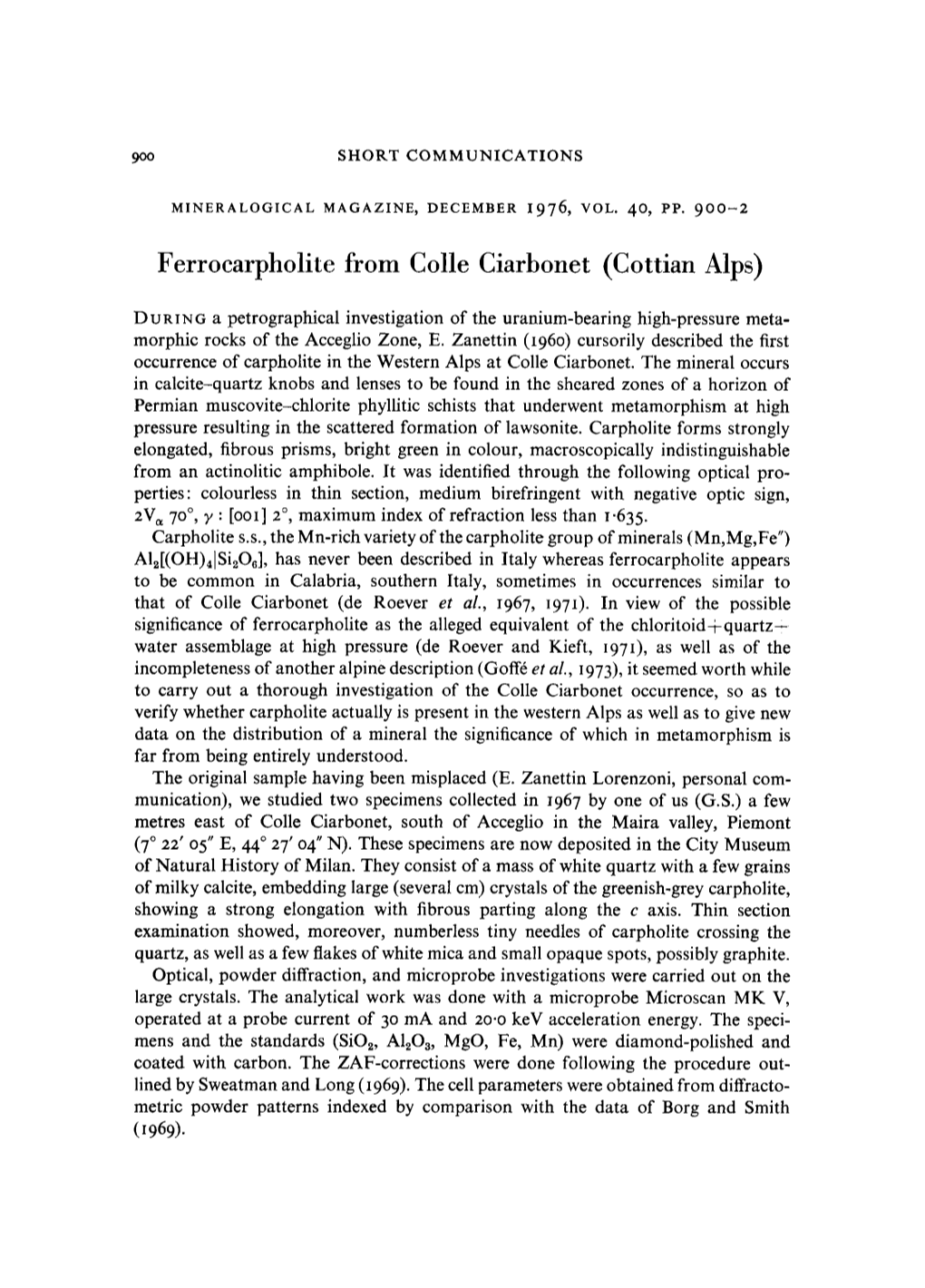 Ferrocarpholite from Colle Ciarbonet (Cottian Alps)