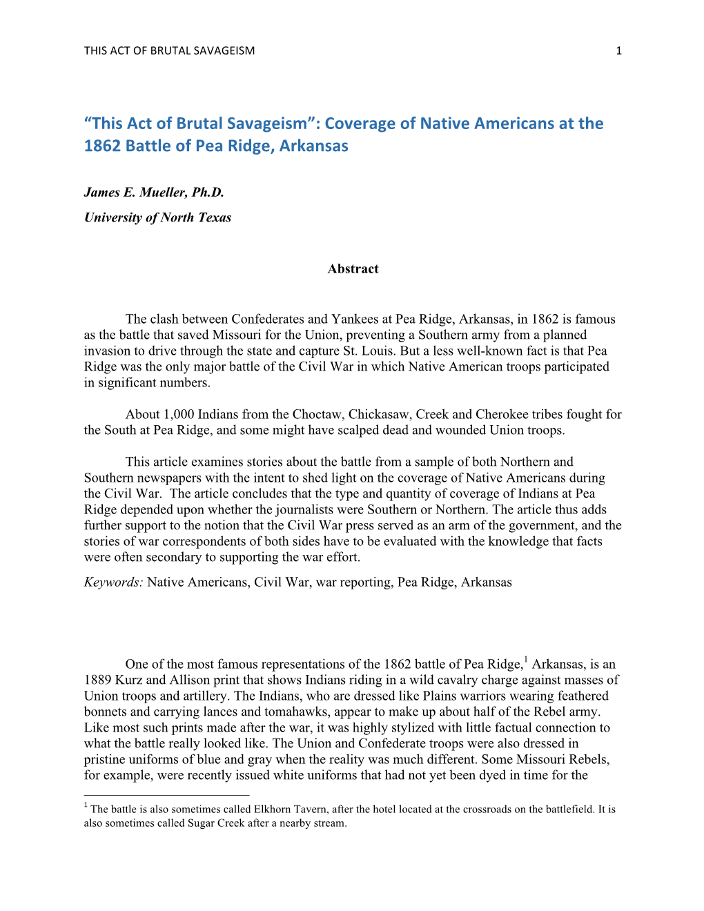 Coverage of Native Americans at the 1862 Battle of Pea Ridge, Arkansas