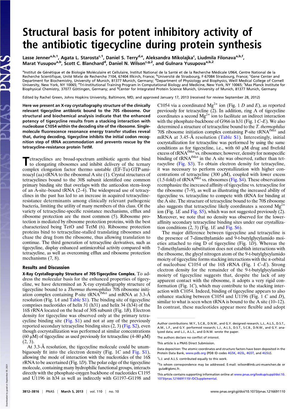 Structural Basis for Potent Inhibitory Activity of the Antibiotic Tigecycline During Protein Synthesis