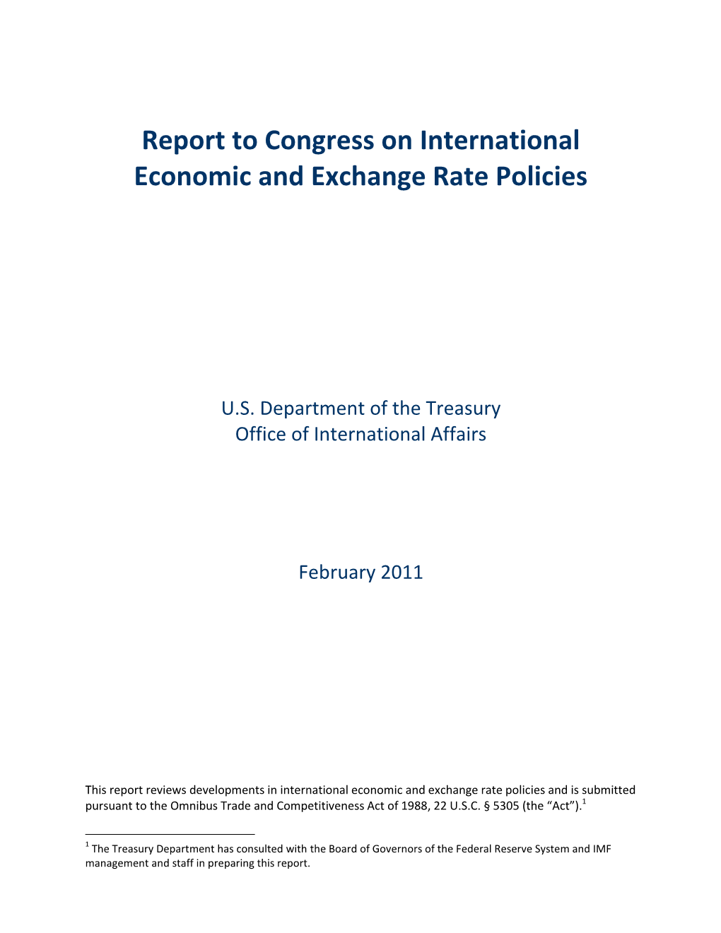 Report to Congress on International Economic and Exchange Rate Policies